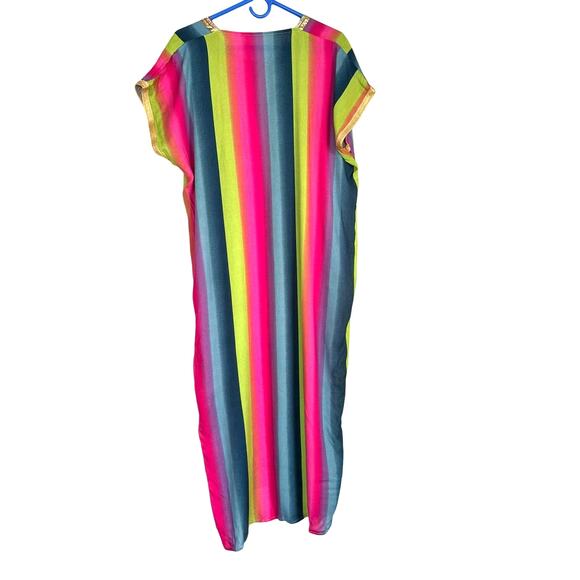 Rainbow Sequined Peace Mudra Festival Long Caftan Kaftan Swimsuit Cover Dress - Picture 2 of 8